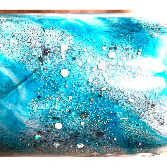 Alcohol Ink Tumbler Blue White & Glitter Swirl Stainless Cup Lid & Straw - Picture 11 of 12